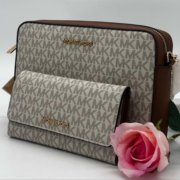 Michael Kors Large EW Crossbody Bag & Large Trifold Wallet Brown | BUNDLE DEAL - Picture 1 of 13